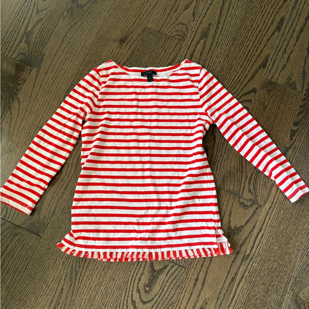 Womens J. Crew  Red and White Striped 3/4 Length Sleeve Tee